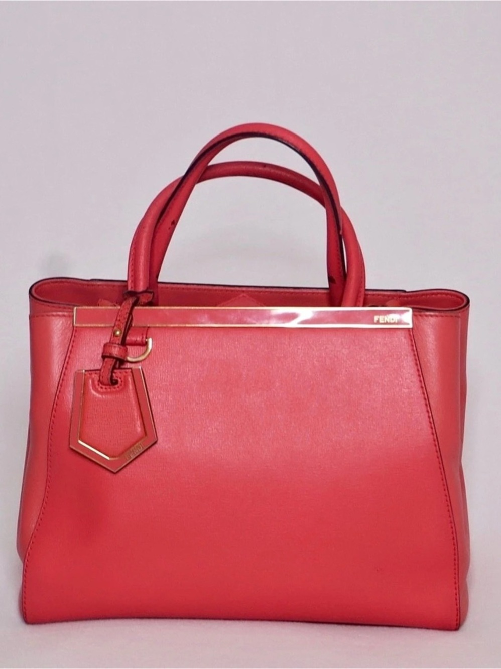 Fendi 2Jours Pink Leather Tote Gold-Tone Hardware Dust Bag